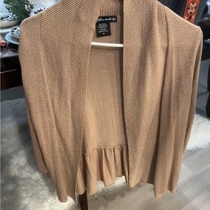 Tan sparkle cardigan ruffle in back at the waist